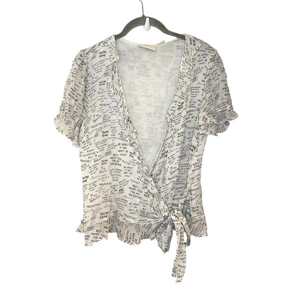 Anthropologie Maeve Love Note Valentines‎ Day Ruffle Wrap Top Silky Size 6 - Picture 1 of 7